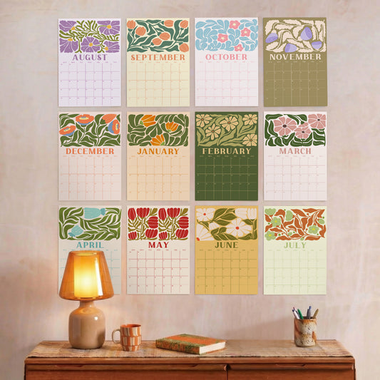 2026-2027 Academic Wall Calendar, Retro Flowers, August Start