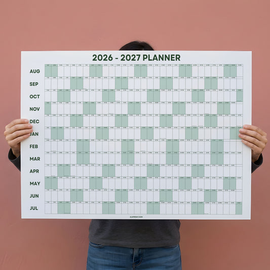2026-2027 Academic Year Wall Planner, August Start, Classroom Planner, Sage Green