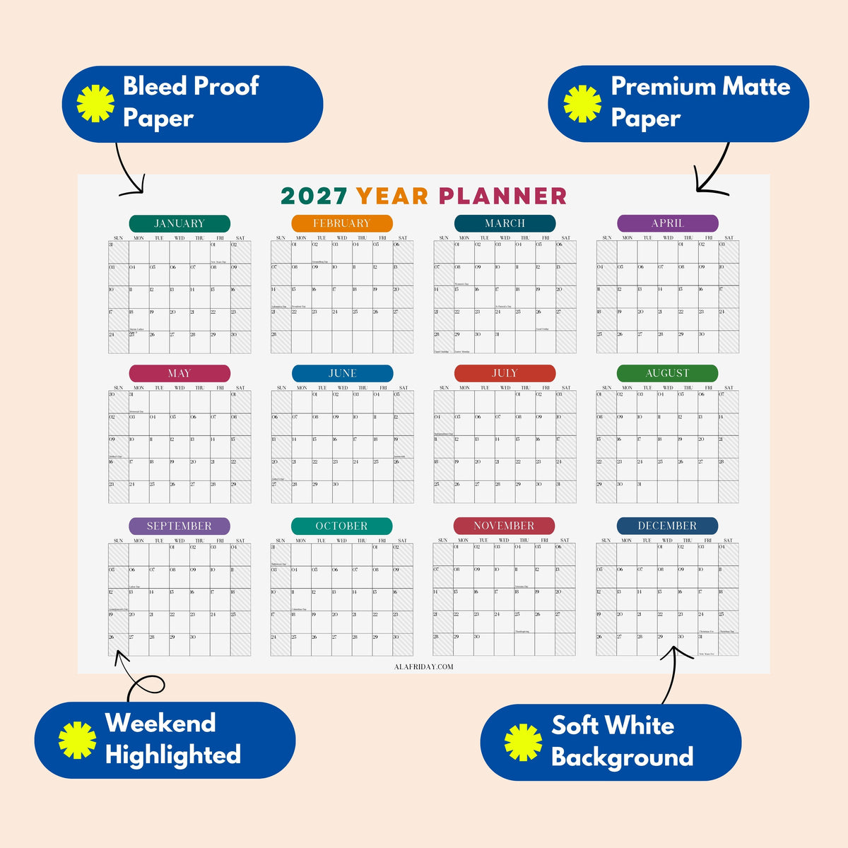 2027 Wall Planner, Soft Colorburst, Matte Paper