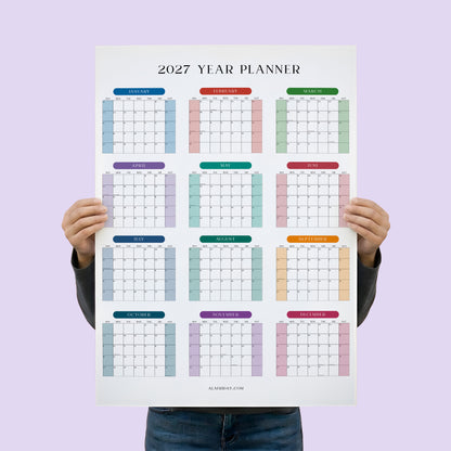 2027 Wall Planner, Bright Colors, Recycled Paper