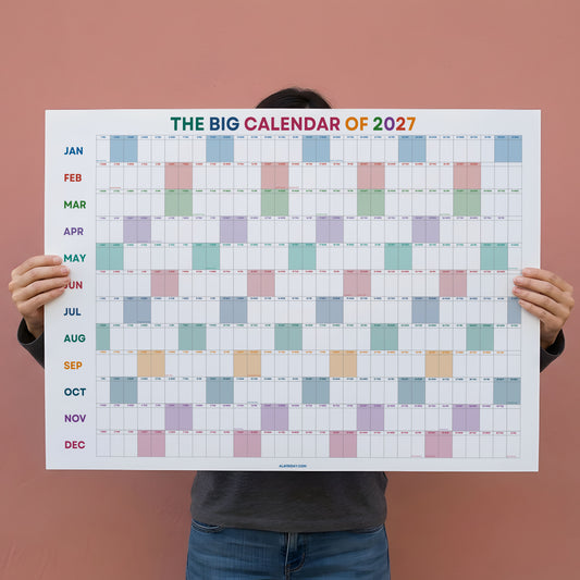 2027 Wall Planner, Year at a Glance, Bright Colorful Horizontal Layout