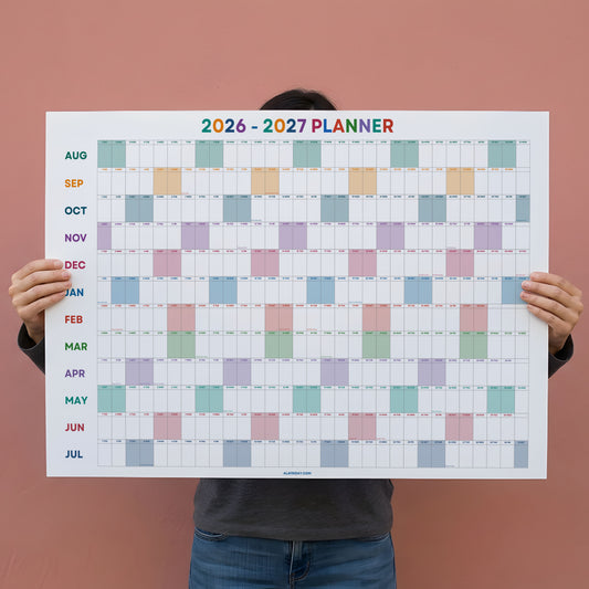 2026-2027 Academic Year Wall Planner, August Start, Classroom Planner, Bright Color