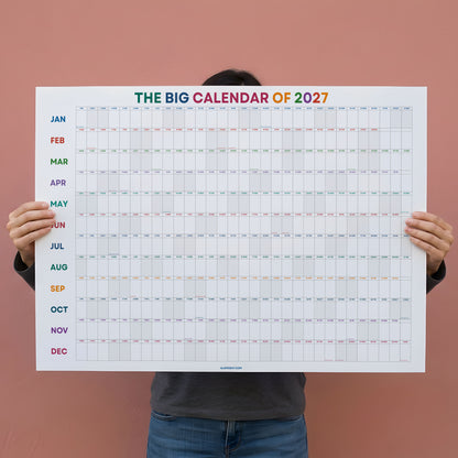 2027 Wall Planner, Year at a Glance, Bright Color Horizontal Layout