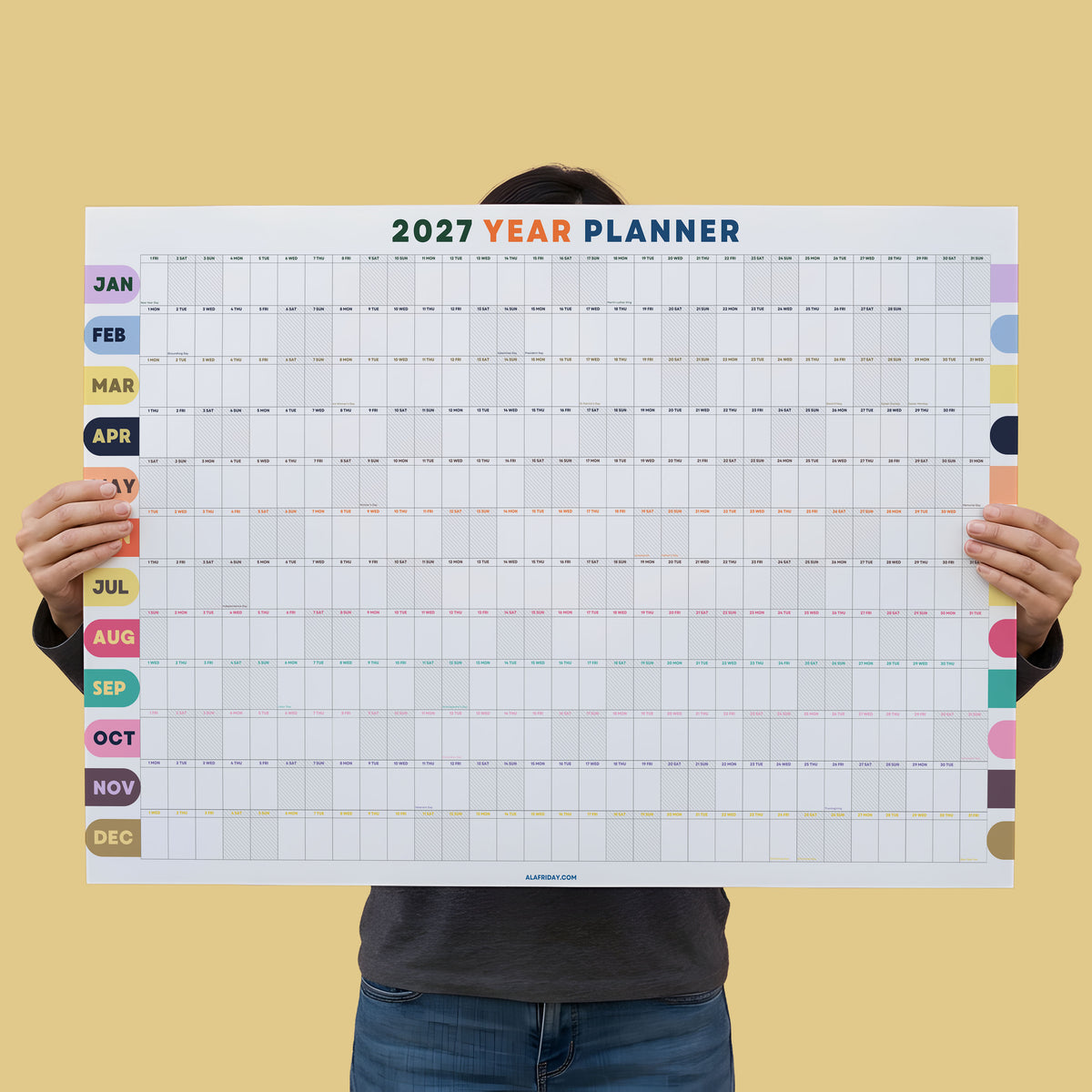 2027 Wall Planner, Rainbow, Matte Paper