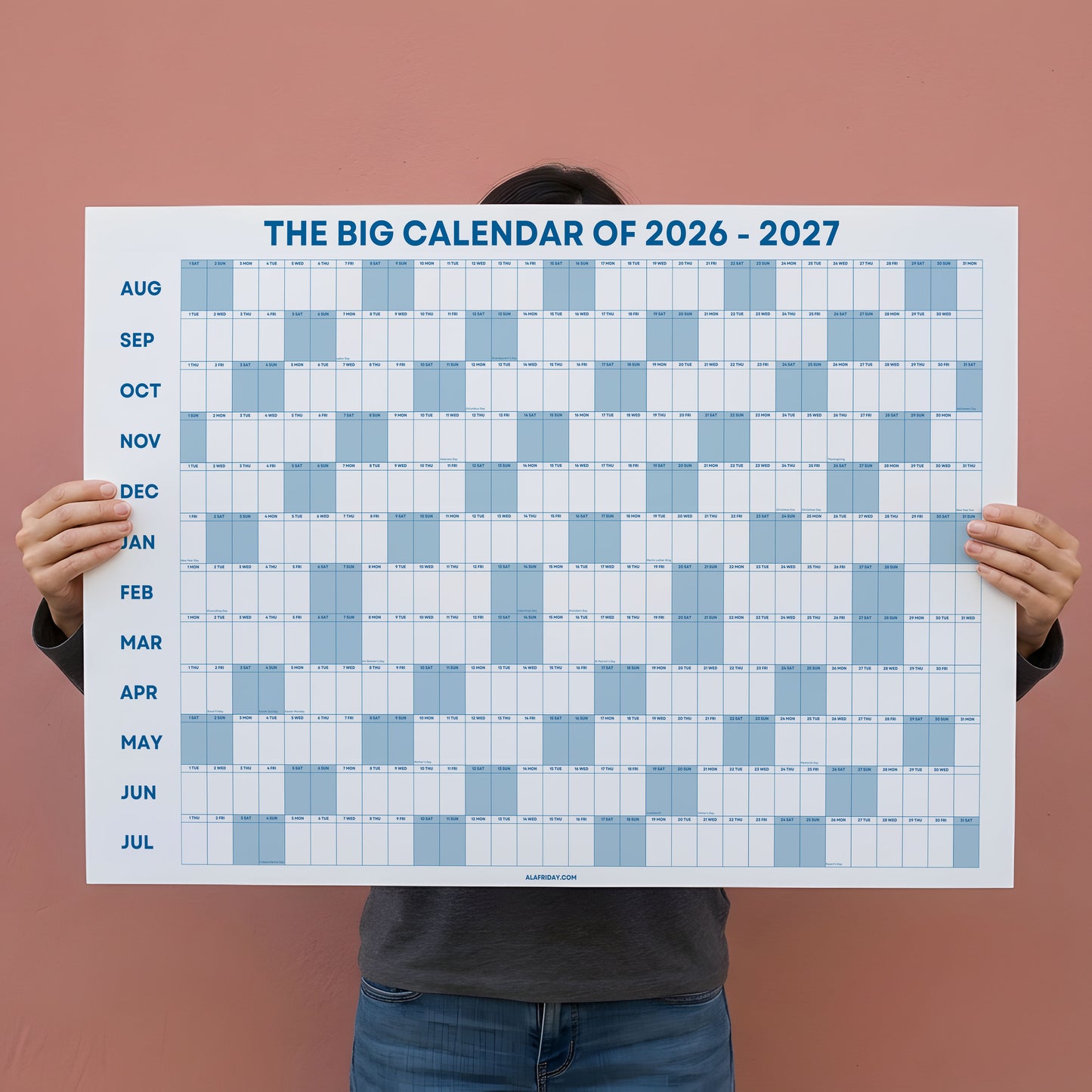2026-2027 Academic Year Wall Planner, August Start, Classroom Planner, Sage Blue