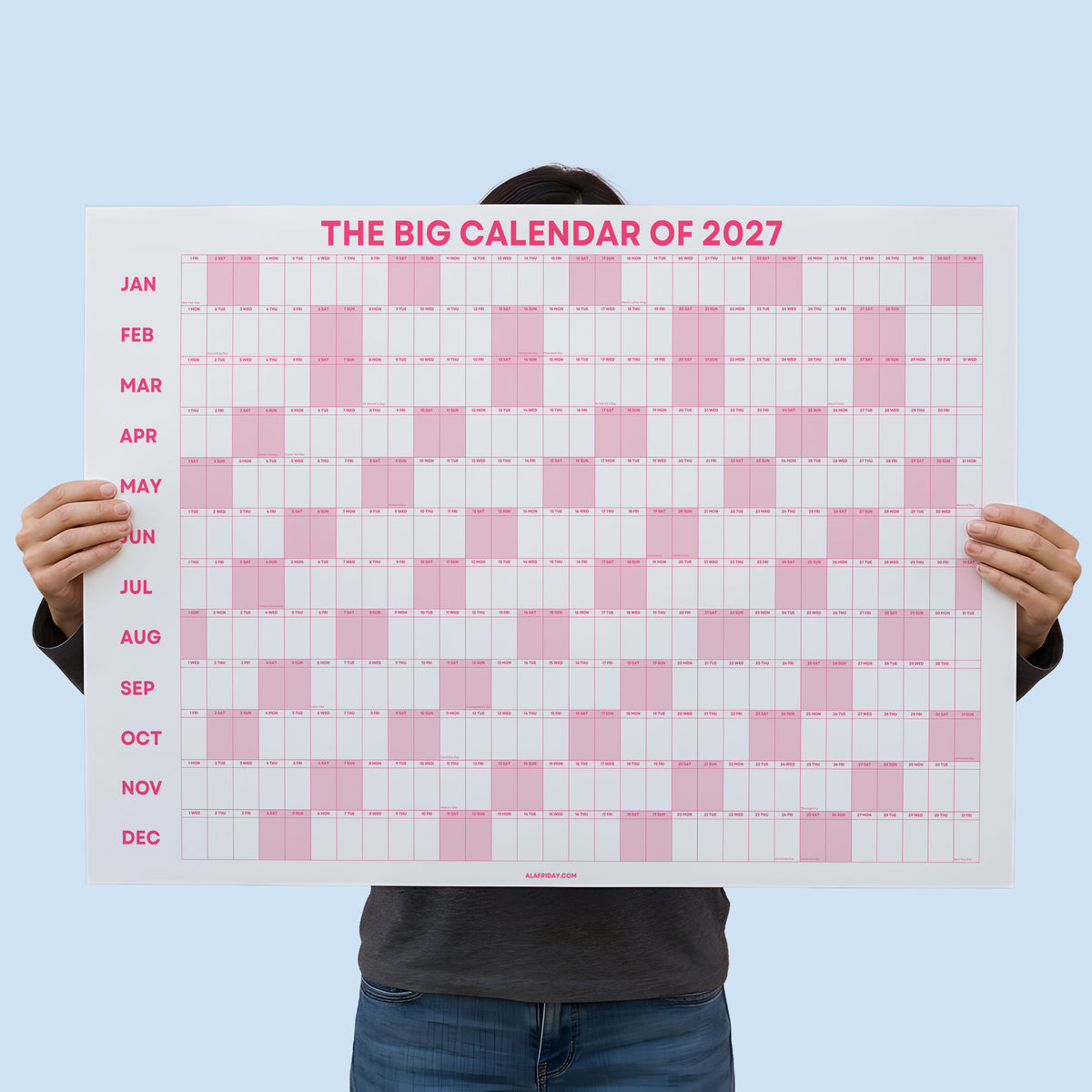 2027 Pink Wall Planner, Matte Recycled Paper