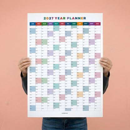 2027 Wall Planner, Year at a Glance, Bright Color Vertical Layout