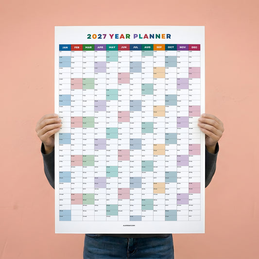 2027 Wall Planner, Year at a Glance, Bright Color Vertical Layout