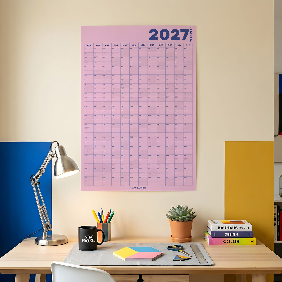 2027 Wall Planner, Pink, Matte Paper