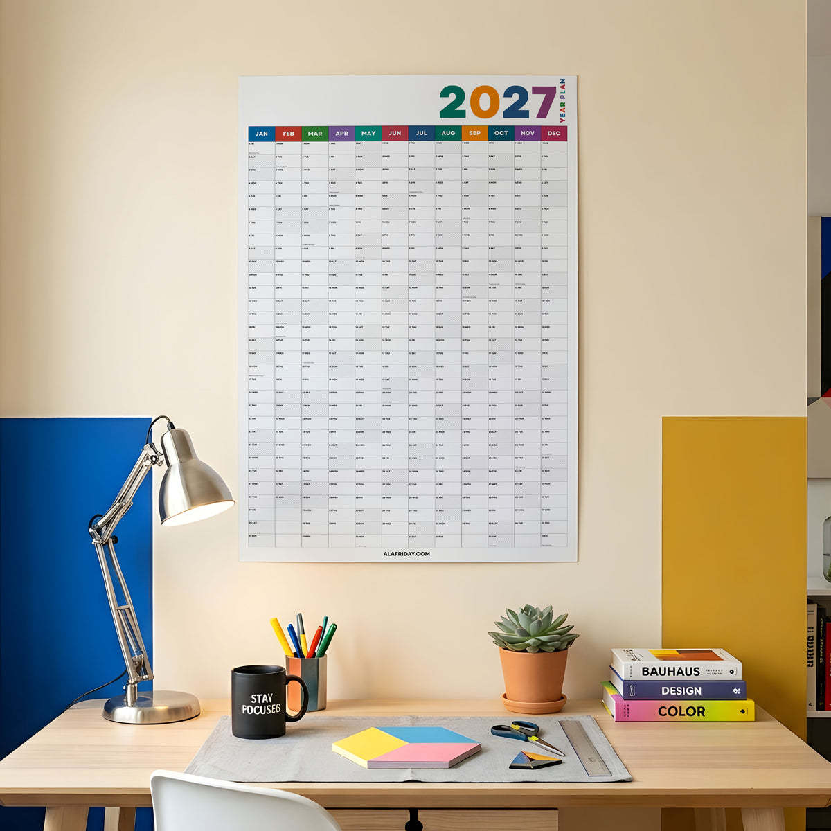 2027 Wall Planner, Bright Rainbow, Matte Paper