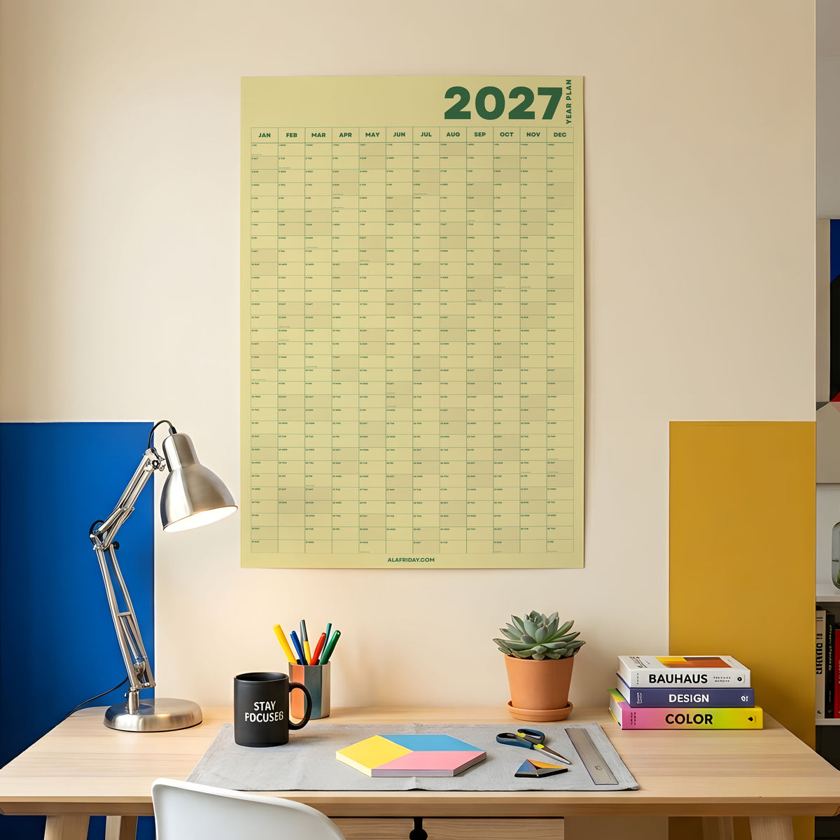 2027 Wall Planner, Yellow, Matte Paper