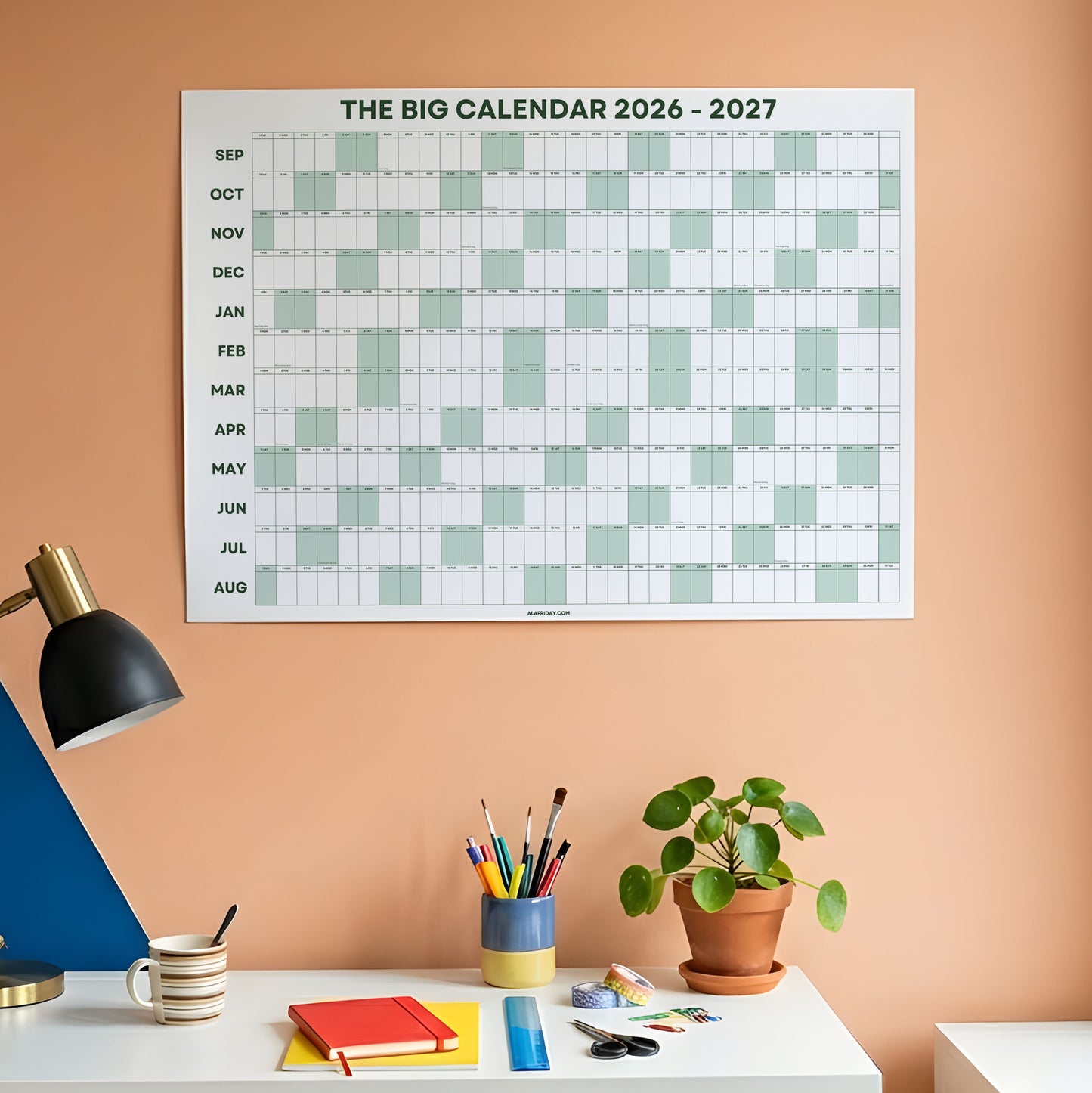 2026-2027 Academic Year Wall Planner, Classroom Planner, Sage Green