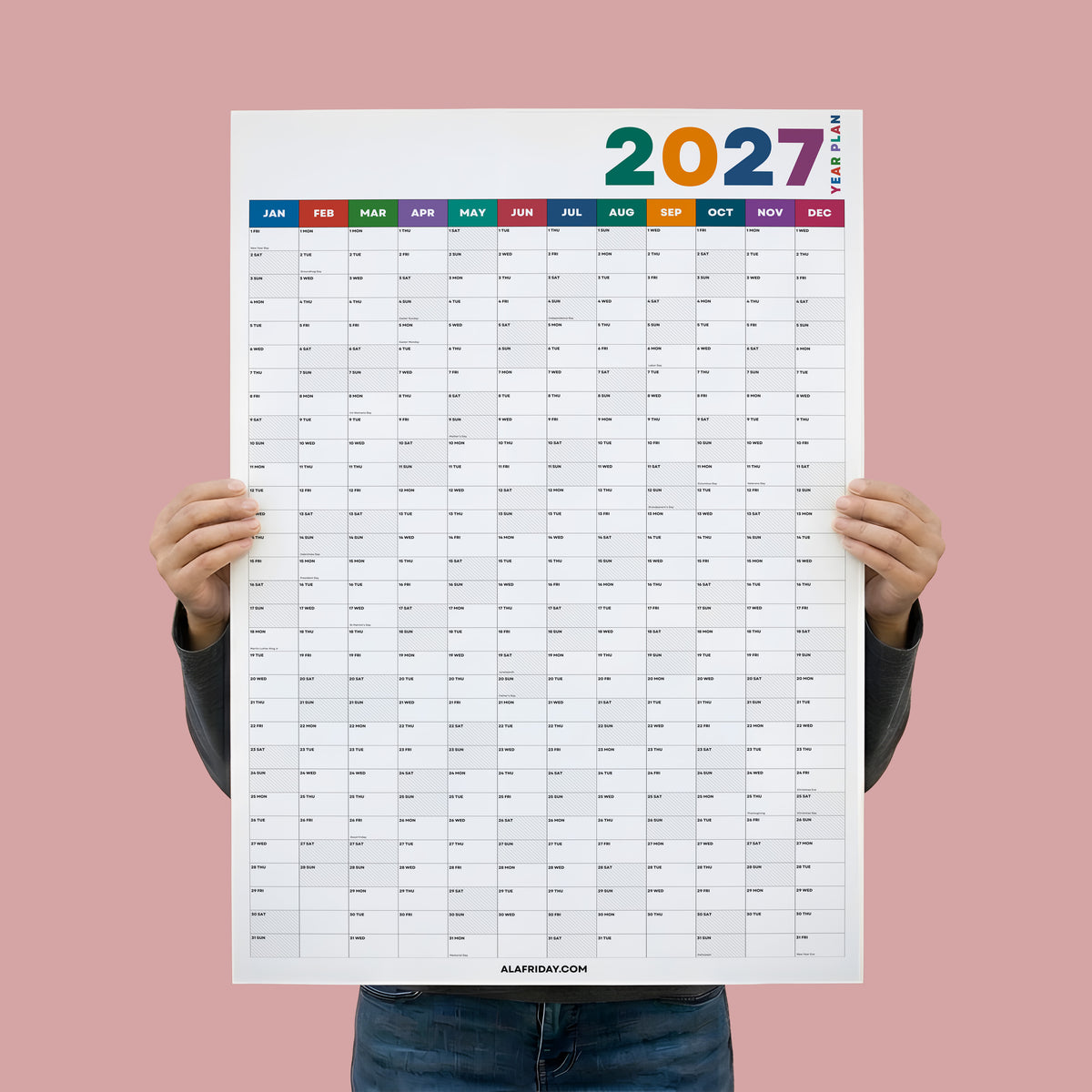 2027 Wall Planner, Bright Rainbow, Matte Paper