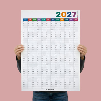 2027 Wall Planner, Bright Rainbow, Matte Paper