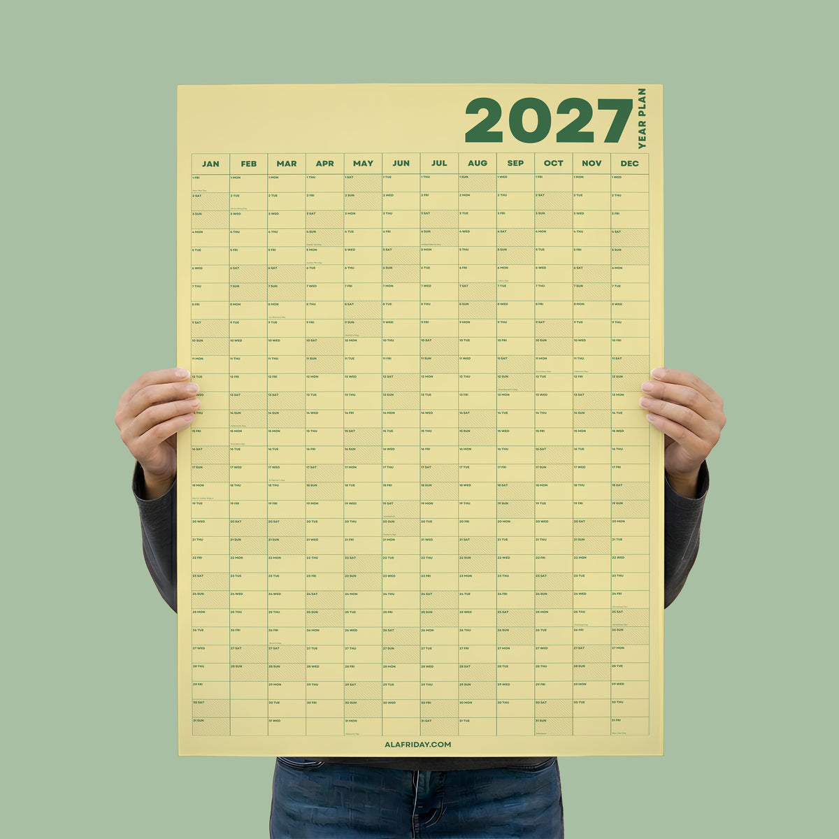 2027 Wall Planner, Yellow, Matte Paper