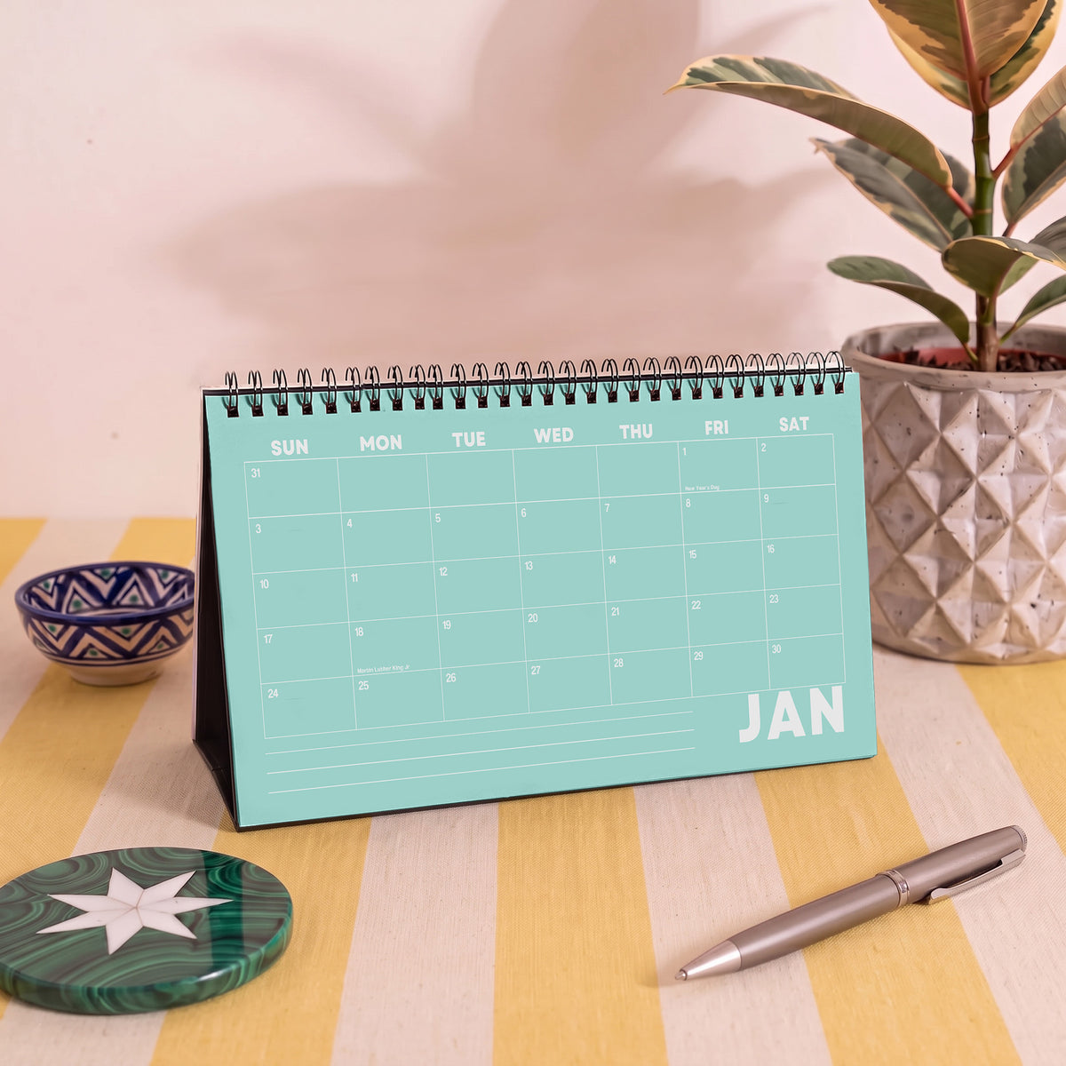 2027 Desk Calendar, Colorful Design, Recycled Paper, Free Standing Planner