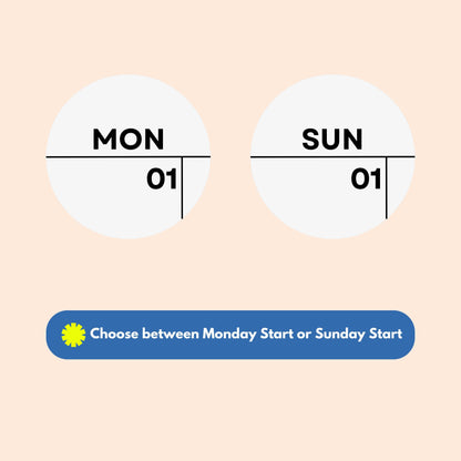 Retro Undated Wall Planner, Monday or Sunday Start, Recycled Paper