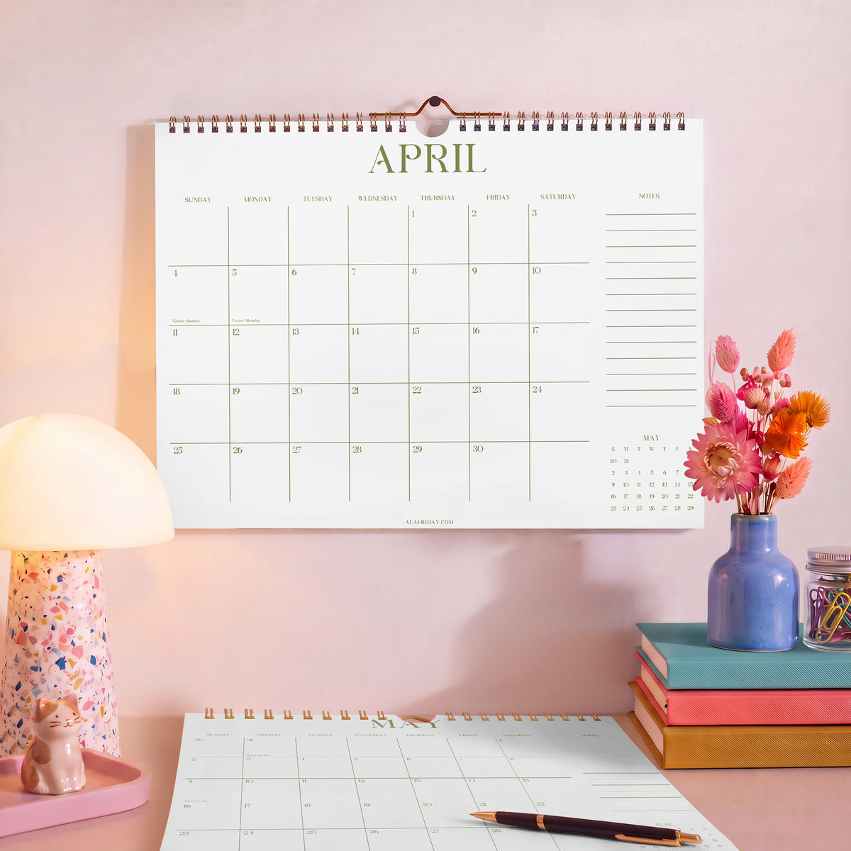2027 Wall Calendar: Matcha Color, Recycled Paper
