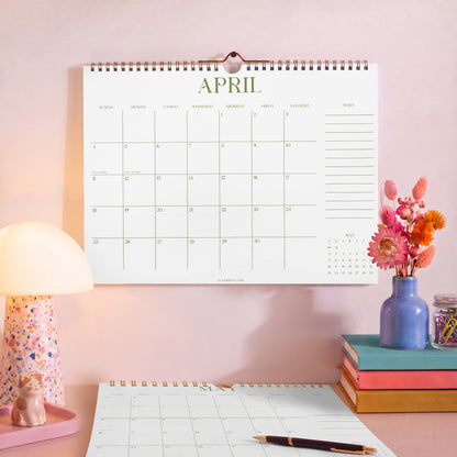 2027 Wall Calendar: Matcha Color, Recycled Paper