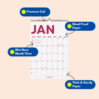 2026-2027 Bright Color Wall Calendar | Academic Year Planner for Students & Teachers | A4 & A3 | Recycled Paper