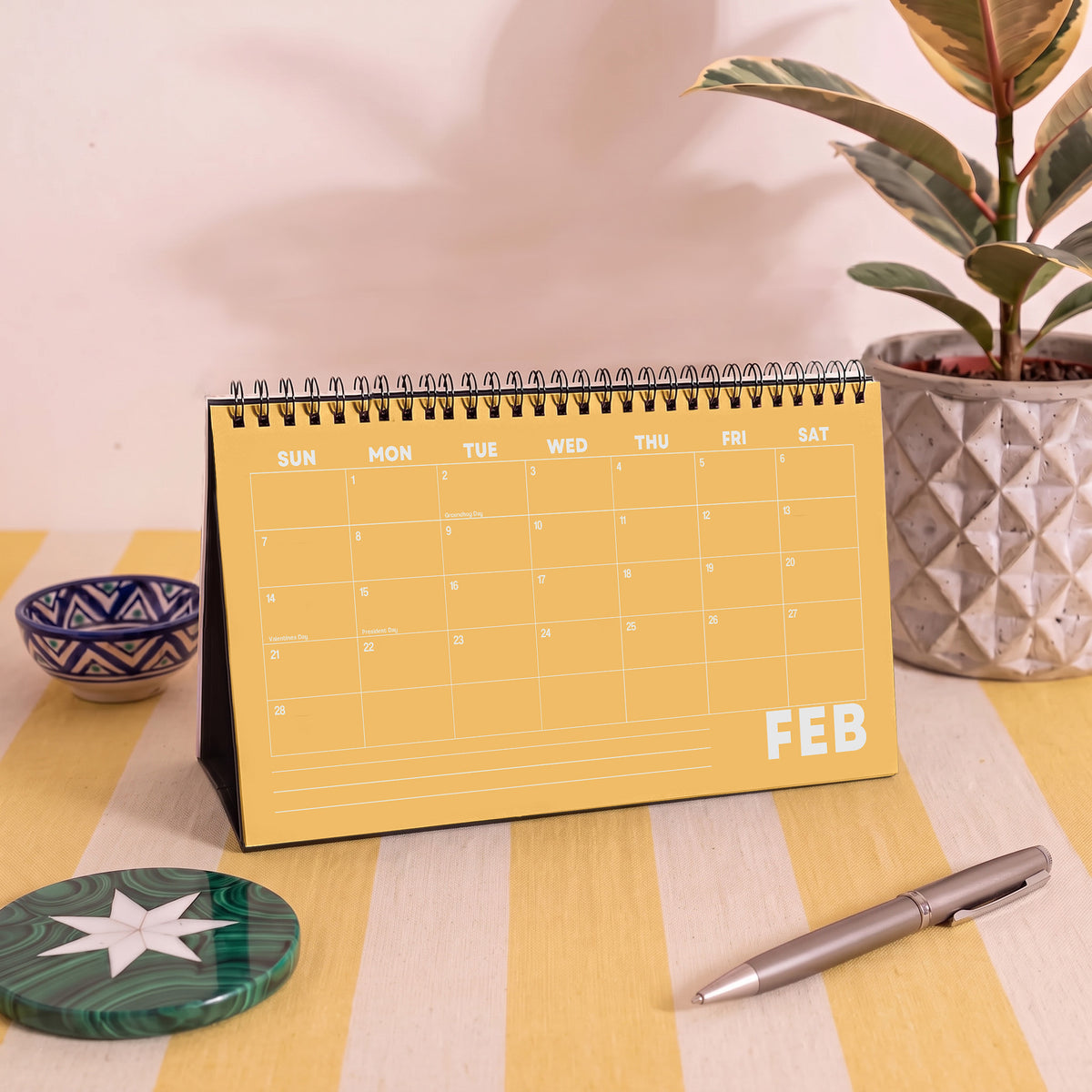 2027 Desk Calendar, Colorful Design, Recycled Paper, Free Standing Planner