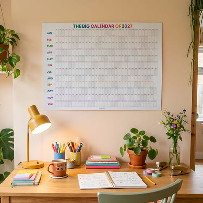 2027 Wall Planner, Year at a Glance, Bright Color Horizontal Layout