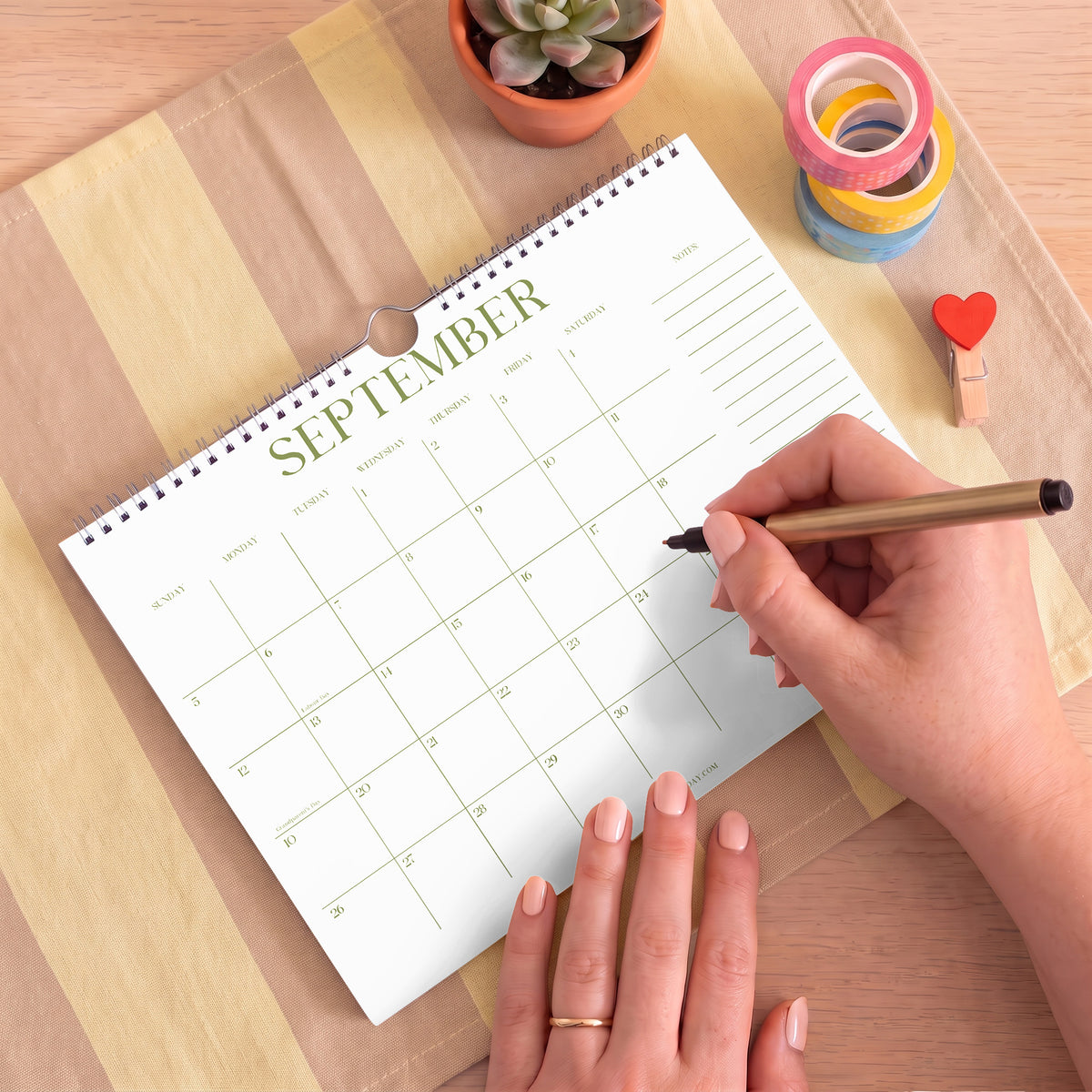 2027 Wall Calendar: Matcha Color, Recycled Paper