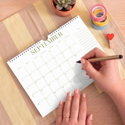 2027 Wall Calendar: Matcha Color, Recycled Paper