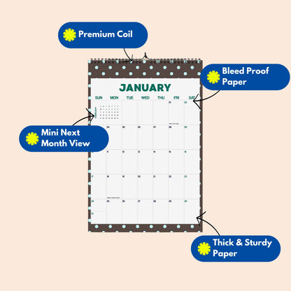 2027 Wall Calendar, Polkadot Design, Recycled Paper