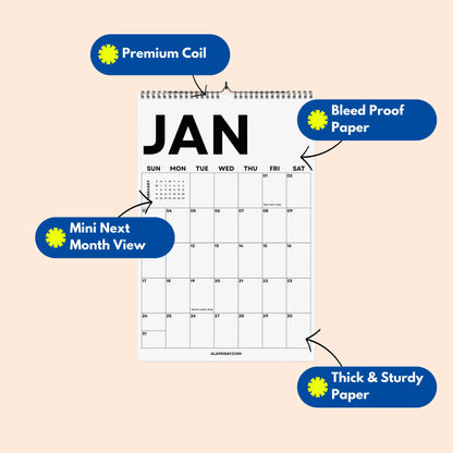 2026-2027 Minimalist Wall Calendar | Academic Year Planner for Students & Teachers | A4 & A3 | Recycled Paper