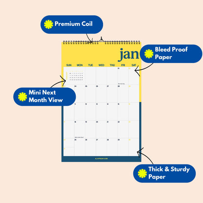 2027 Wall Calendar, Bright Color Design, Recycled Paper