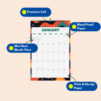 2027 Wall Calendar, Retro Art Design, Recycled Paper