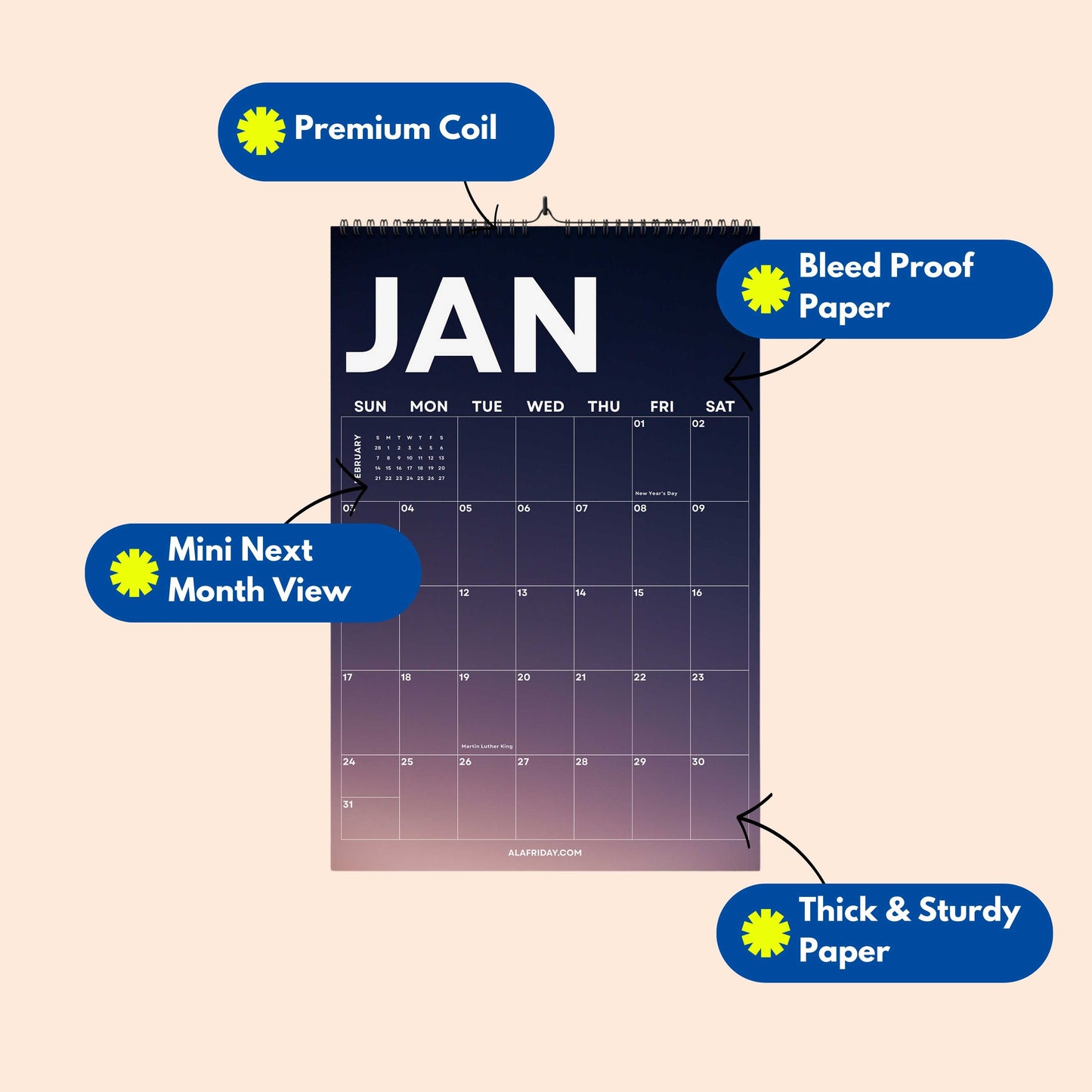 2026-2027 Gradient Wall Calendar | Academic Year Planner for Students & Teachers | A4 & A3 | Recycled Paper