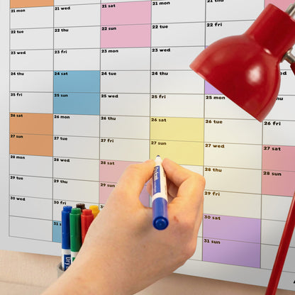 2026-2027 Monthly Grid Wall Planner, Academic Year, Bright Color, Year to View