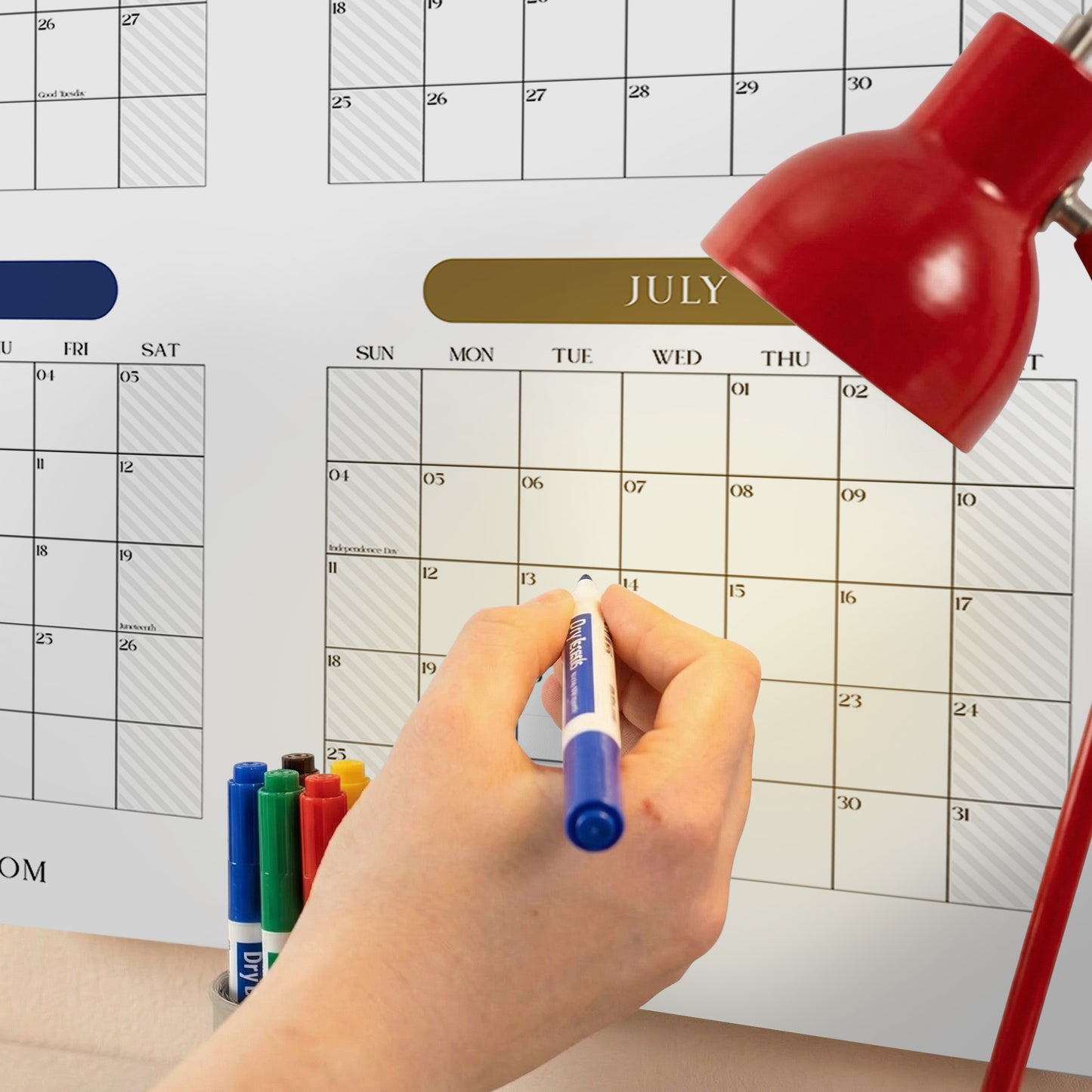2026-2027 Monthly Grid Wall Planner, Academic Year, August Start, Bright Color, Year to View