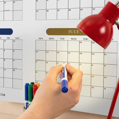 2026-2027 Monthly Grid Wall Planner, Academic Year, August Start, Bright Color, Year to View