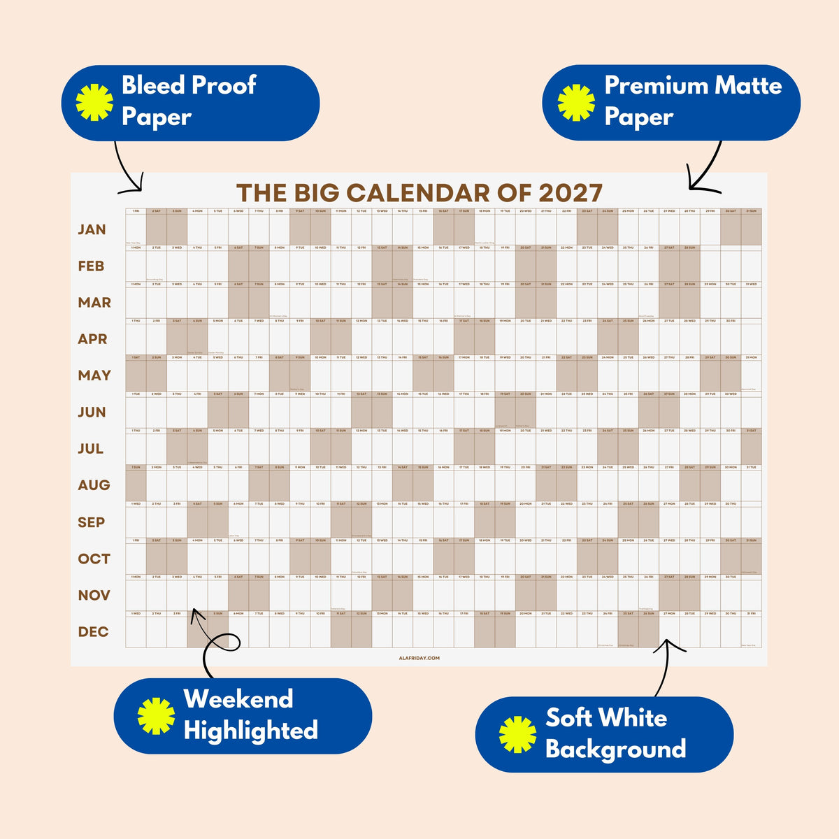 2027 Wall Planner, Earth Tone, Matte Paper