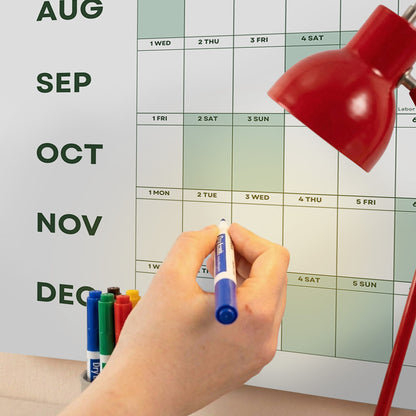 2027 Wall Planner, Year at a Glance, Sage Green Horizontal Layout