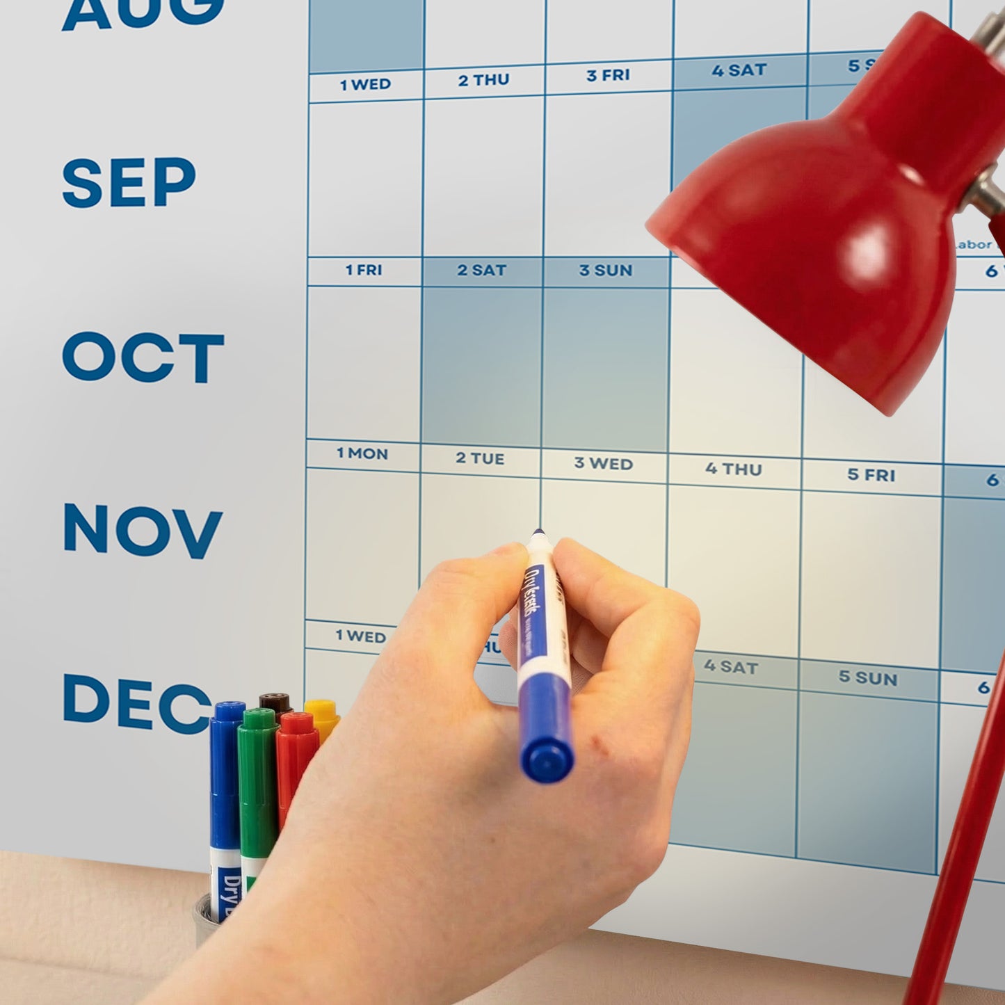 2027 Wall Planner, Year at a Glance, Sage Blue Horizontal Layout