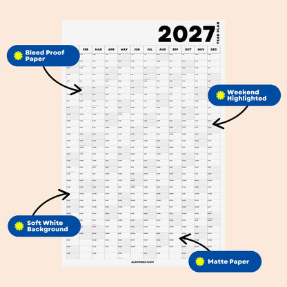 2027 Wall Planner, Minimal, Matte Paper