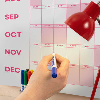 2027 Wall Planner, Year at a Glance, Pink Horizontal Layout