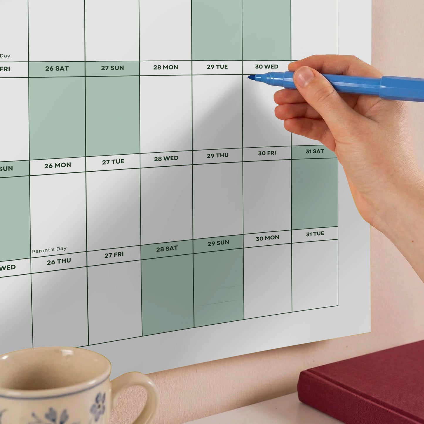 2026-2027 Academic Year Wall Planner, Classroom Planner, Sage Green