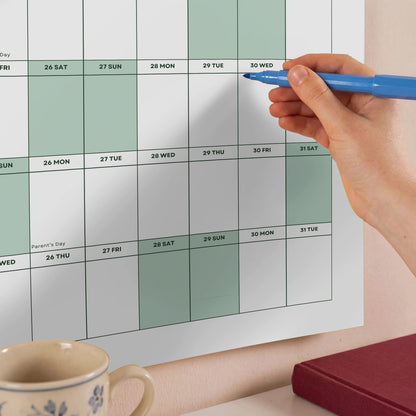 2026-2027 Academic Year Wall Planner, Classroom Planner, Sage Green