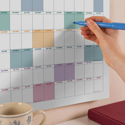 2027 Wall Planner, Year at a Glance, Bright Colorful Horizontal Layout