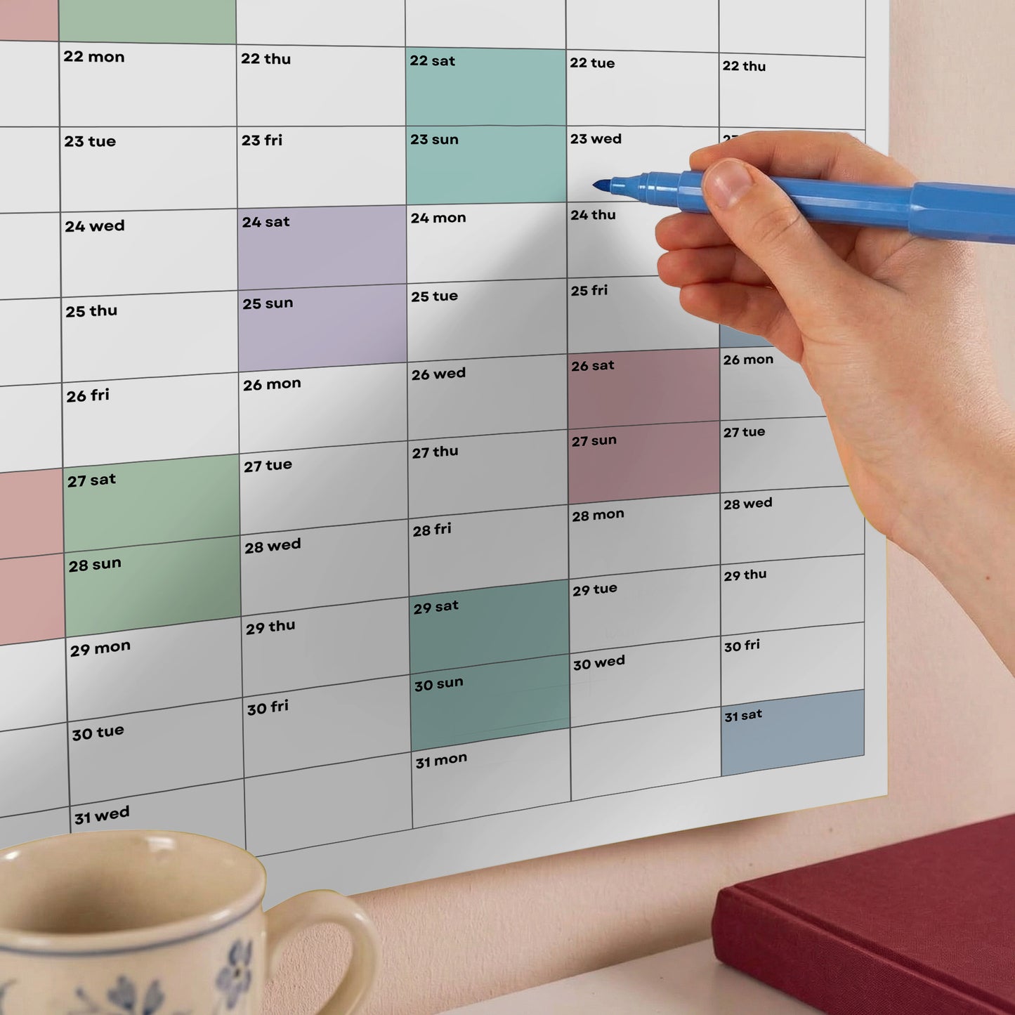 2026-2027 Wall Planner, Academic Year, August Start, Bright Color, Year to View