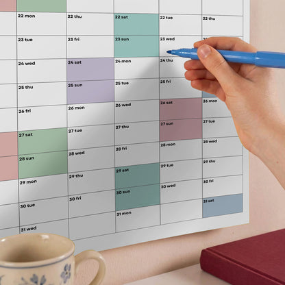 2026-2027 Wall Planner, Academic Year, August Start, Bright Color, Year to View