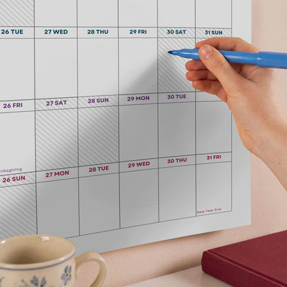 2027 Wall Planner, Year at a Glance, Bright Color Horizontal Layout