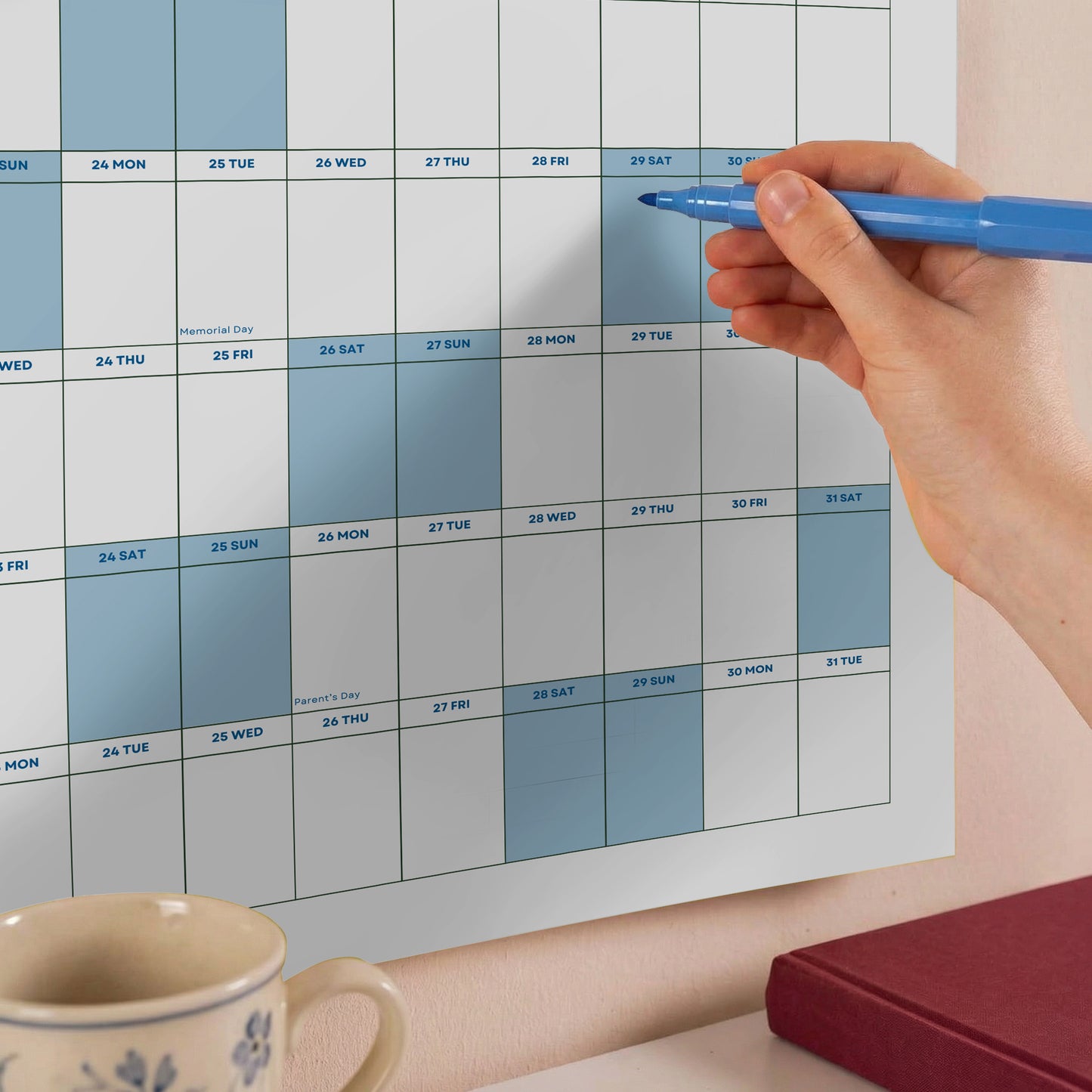 2026-2027 Academic Year Wall Planner, Classroom Planner, Sage Blue