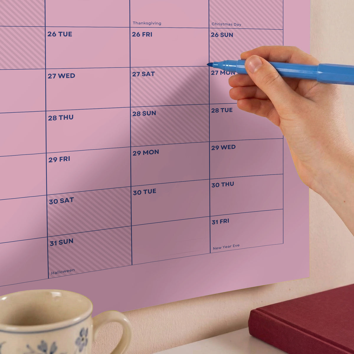 2027 Wall Planner, Pink, Matte Paper