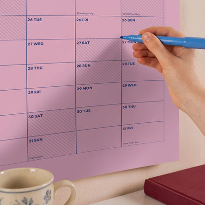 2027 Wall Planner, Pink, Matte Paper